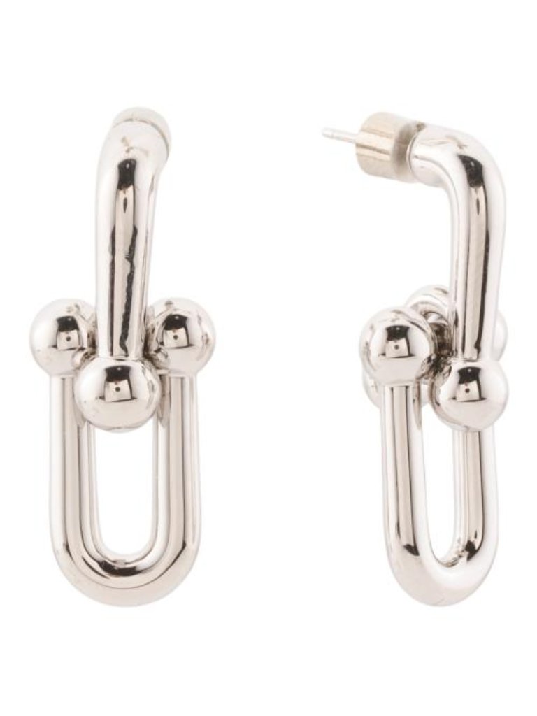 Milor Gold Made In Italy 14kt White Gold Ball Link Drop Earrings